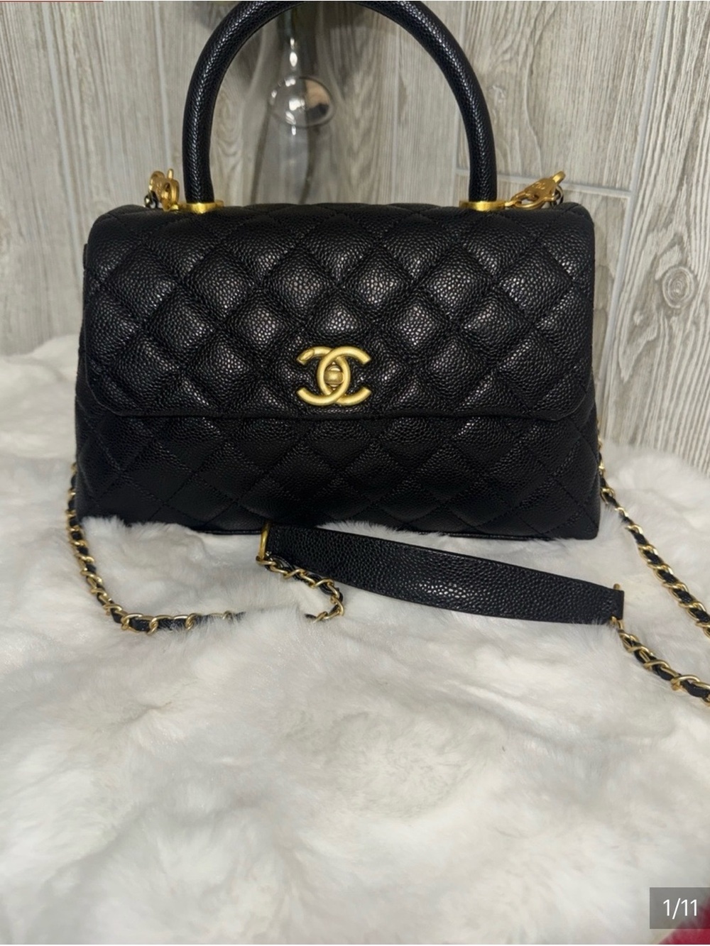 Source Unknown Black Quilted Satchel with Gold Hardware
